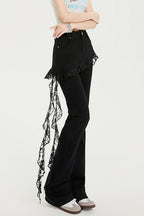Lace Trim Layered Denim Pants