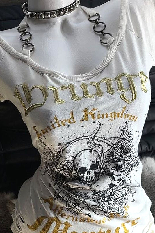 Y2K Punk Skull Halter Top
