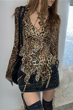 Y2K Asymmetrical Leopard Hem T-Shirt