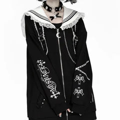 Printed Sailor Collar Oversized Jacket