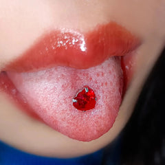 Clear Zircon Heart Barbell Titanium Tongue Ring