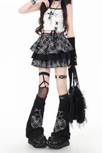 Plaid Heart Patch Leg Warmer Socks