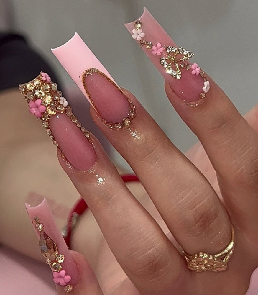 Sweet Cool Pink Gold Chain Press On Nails