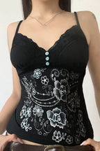 Y2K Vintage Lace Spliced Floral Camis