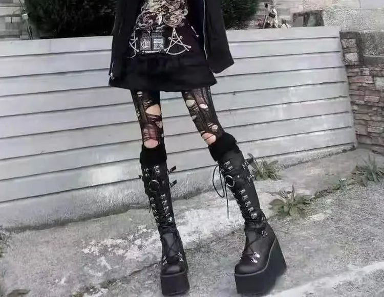 Ultra High Platform Gothic Lace-up Motorcycle Boot Secondary image