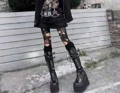 Ultra High Platform Gothic Lace-up Motorcycle Boot