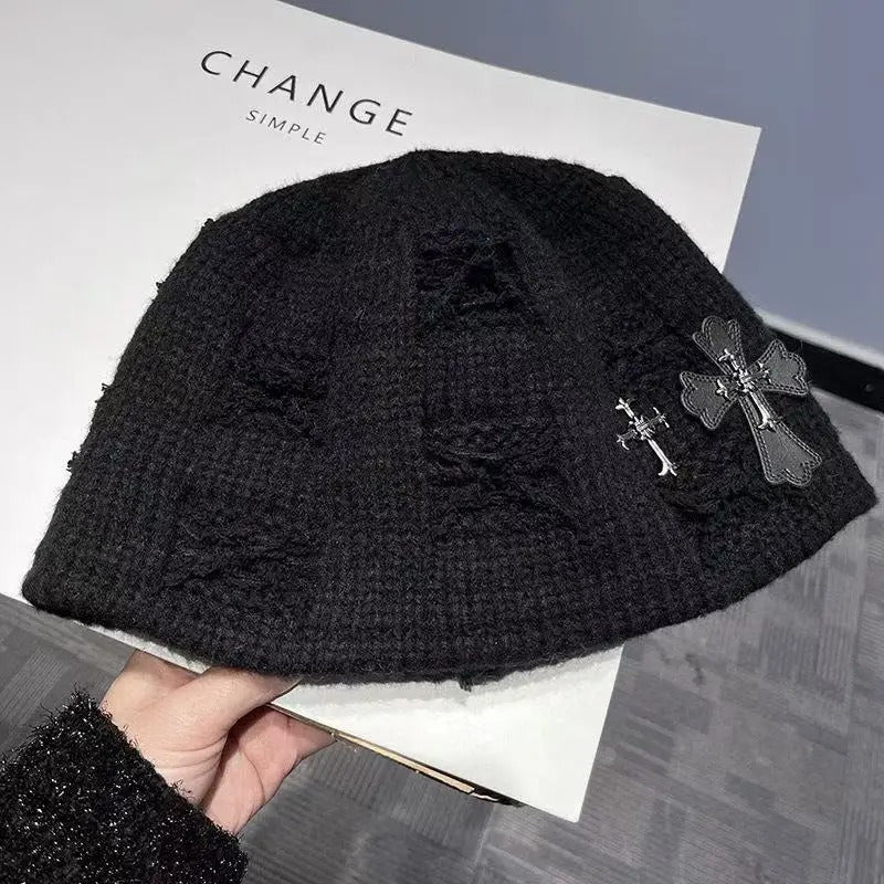 Retro Post Apocalyptic Leather Tag Knitted Hat Secondary image