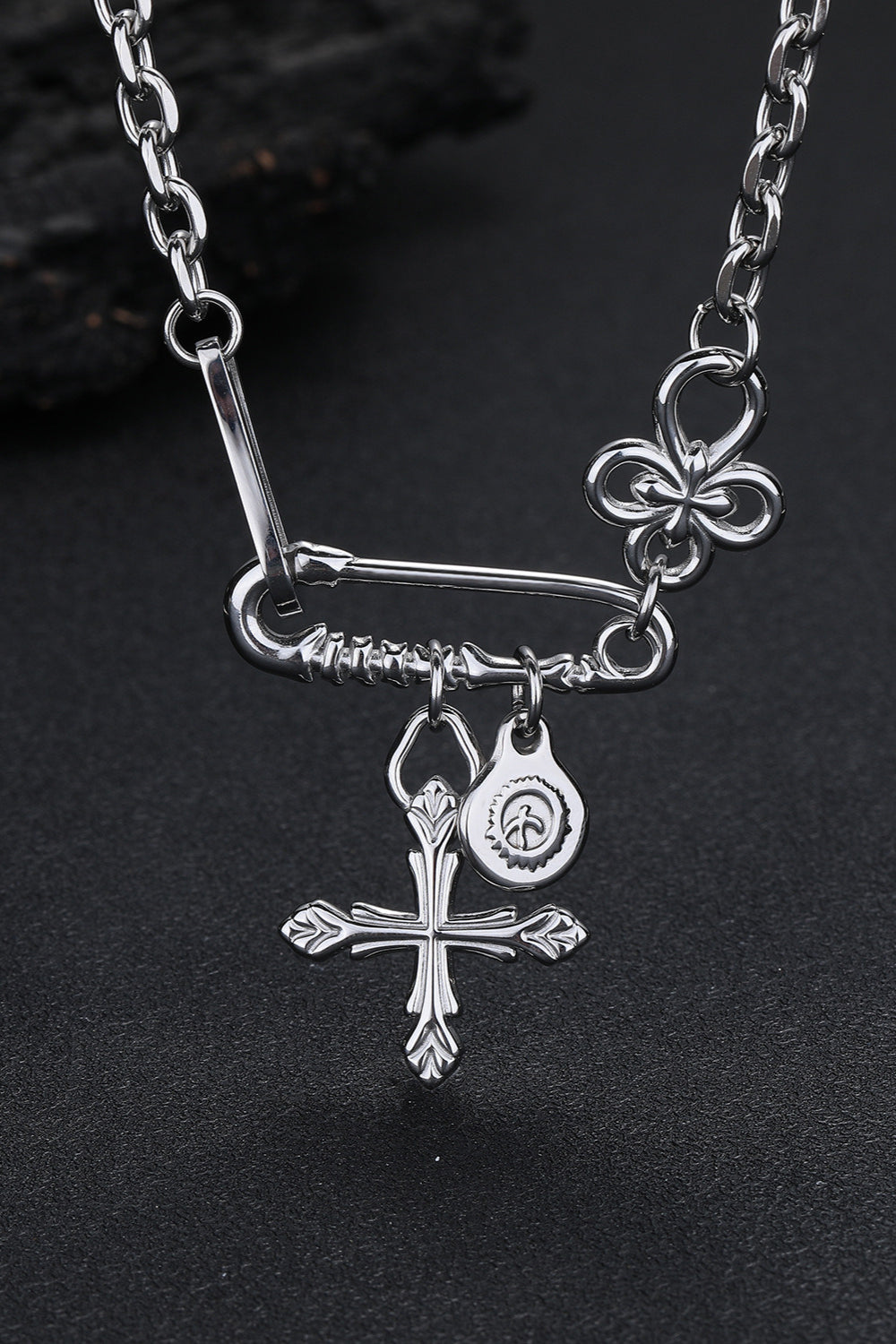 Hip Hop Pin Cross Flower Necklace