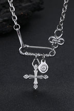 Hip Hop Pin Cross Flower Necklace