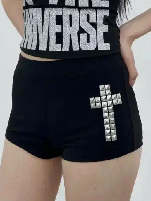 Sexy Rhinestone Print Gothic Elastic Shorts Main image
