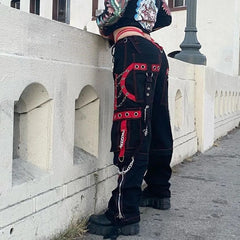 Contrast Color Studded Tactical Pants