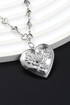 Vintage Silver Carved Heart Gothic Necklace
