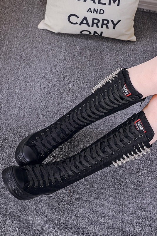 Studded Knee-High Platform Boots