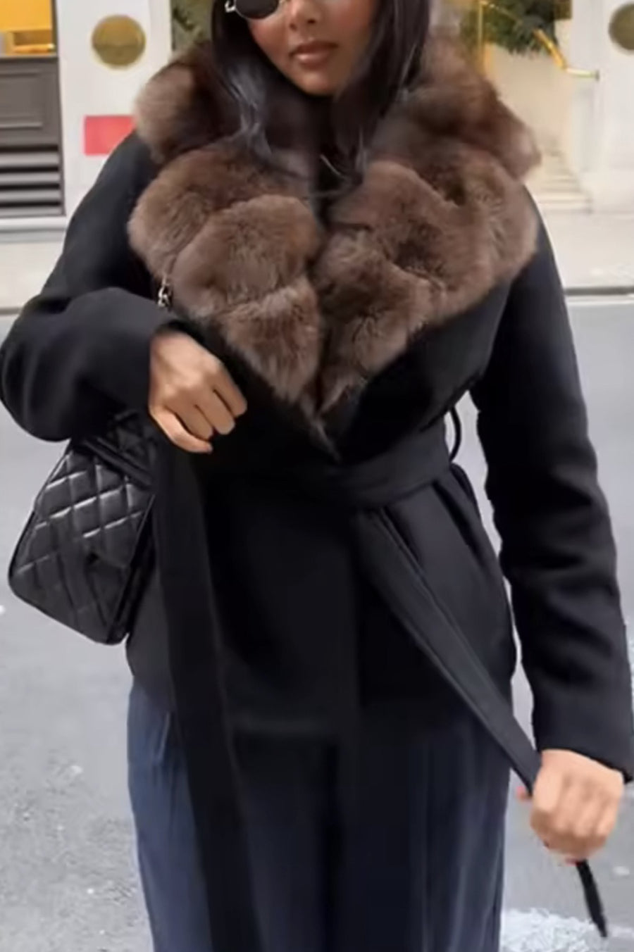 Fluffy Collar Belted Short Coats