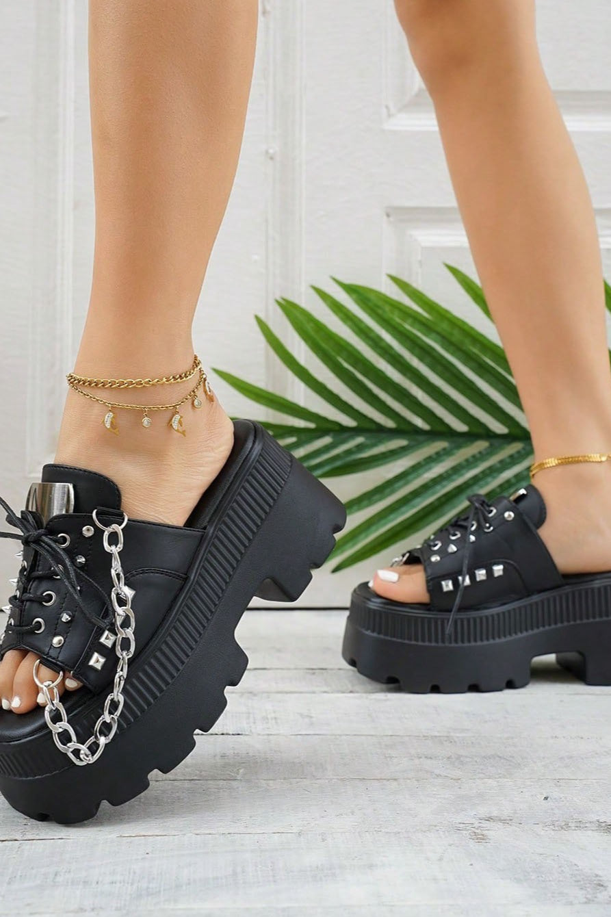 Lace-Up Chain Platform Slides