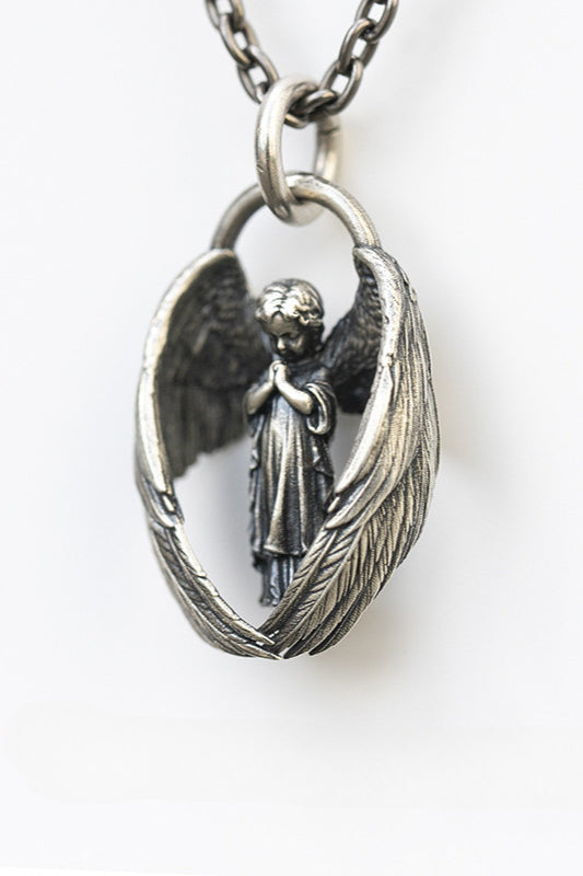 Vintage Praying Angel Pendant Necklace