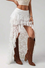 Asymmetric Denim Lace Skirt