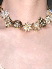 Retro Stacked Layer Flower Bead Pendant Necklace
