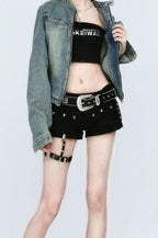 Sexy Bodycon Rivet Black Denim Shorts
