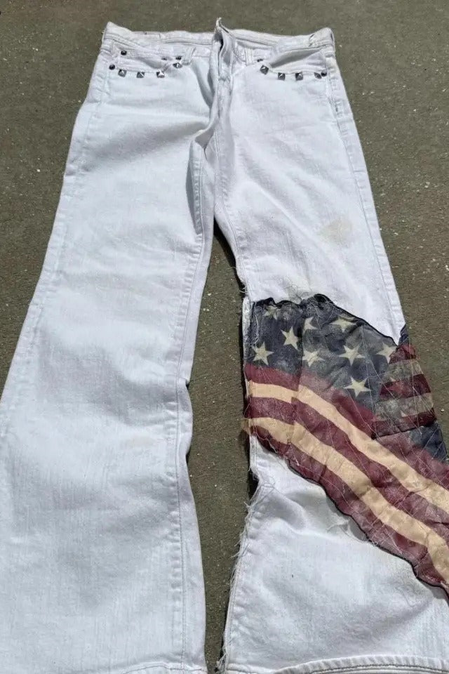 American Flag Patch Flare Jeans