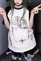 Kawaii Cool Anime Patchwork Oversized T-Shirt