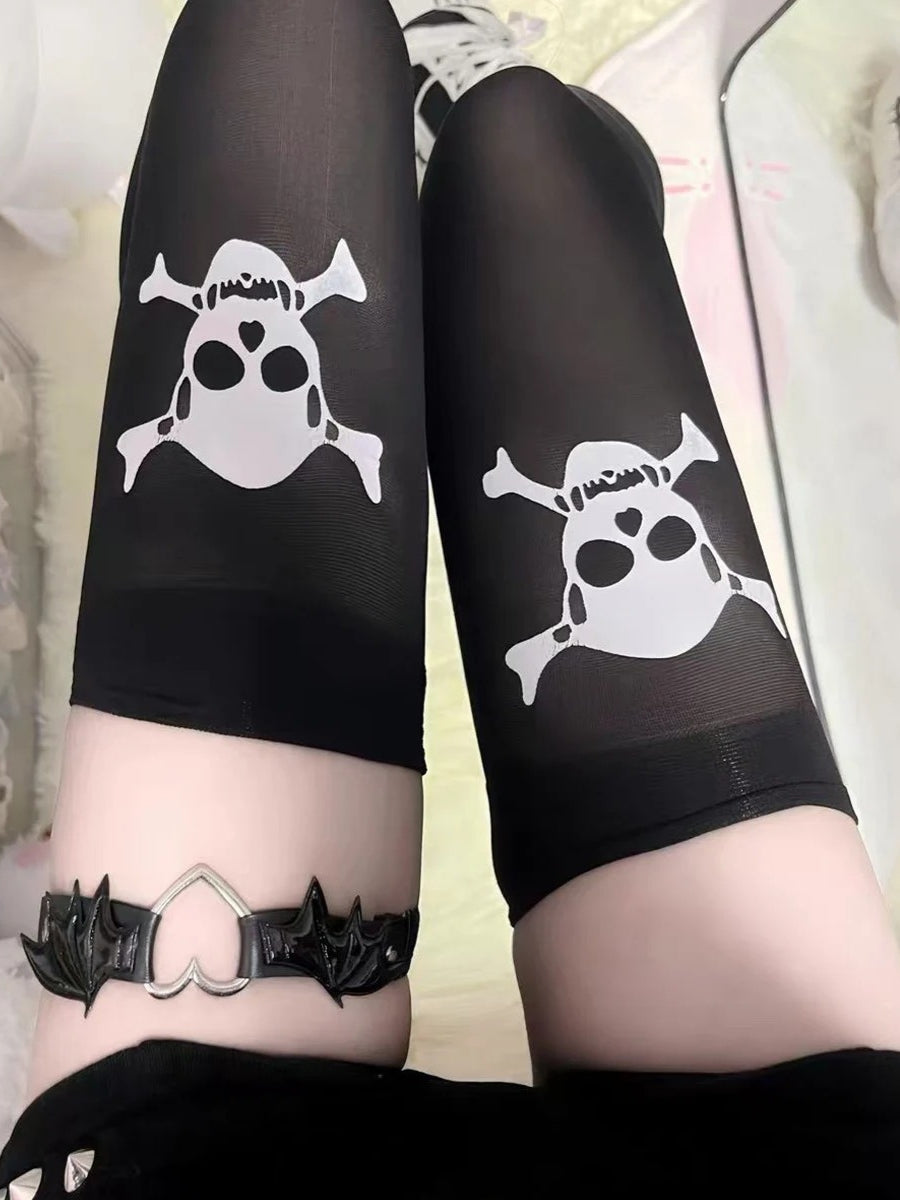 Gothic Punk Skull Print Elastic Knee High Socks Secondary image