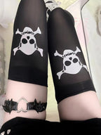 Gothic Punk Skull Print Elastic Knee High Socks