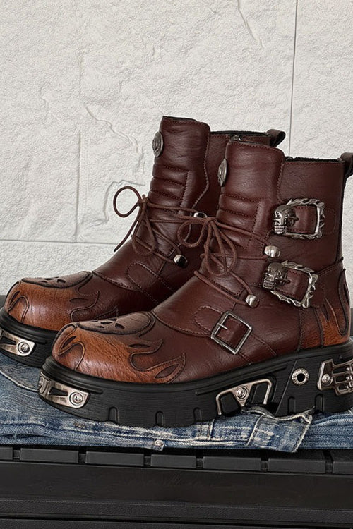 Washed Buckle Combat Boots