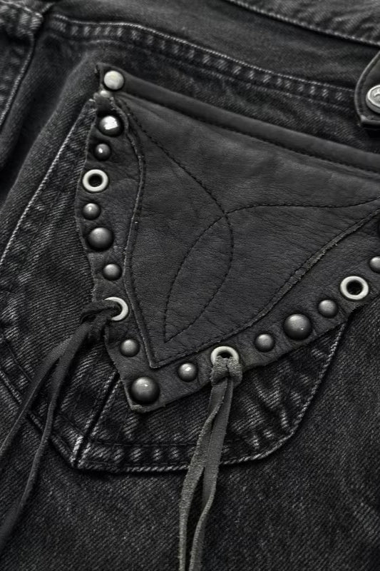 Cross Graphic Washed Wide Leg Jeans