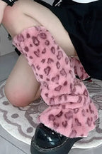 Goth Y2K Pink Leopard Print Ruffled Socks
