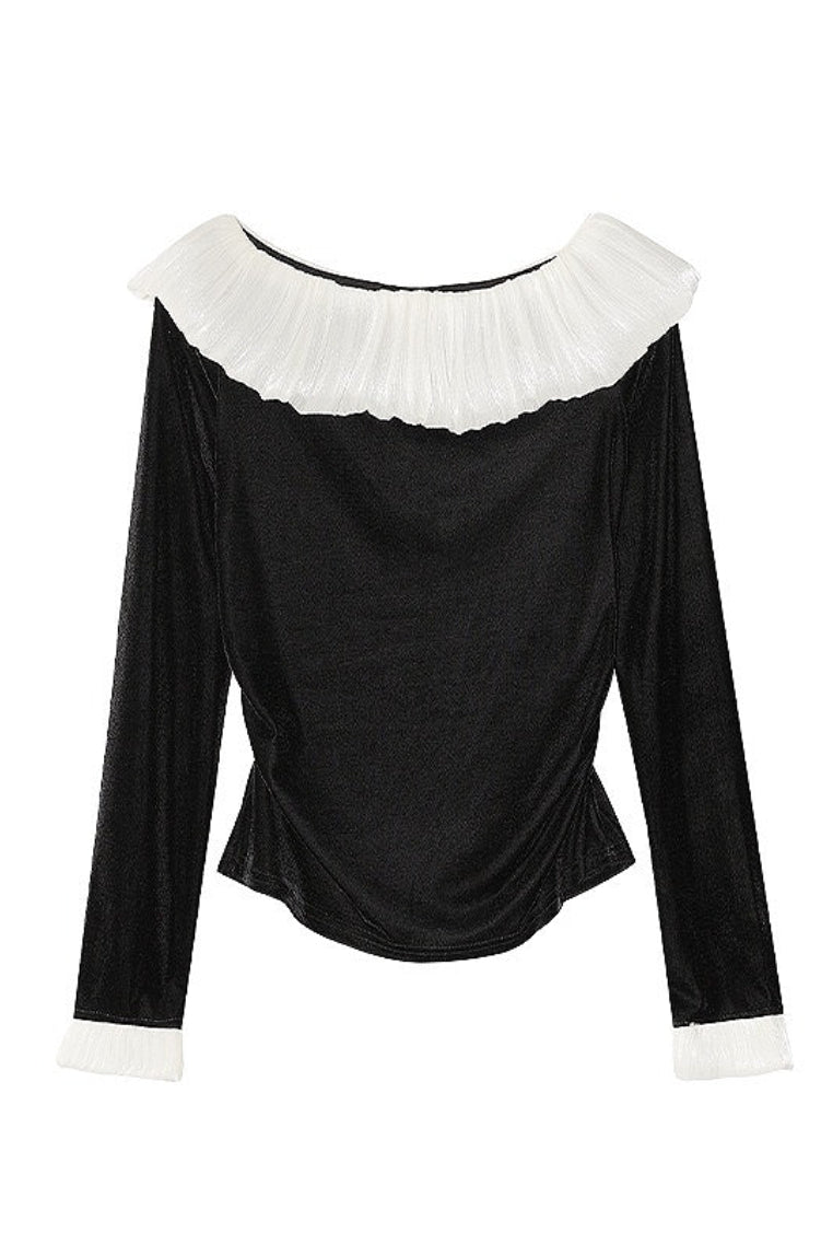 Elegant Ruffle Velvet Blouse