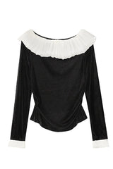 Elegant Ruffle Velvet Blouse