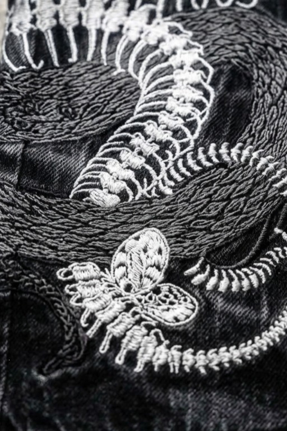 Dragon Skeleton Embroidered Washed Wide Leg Jeans
