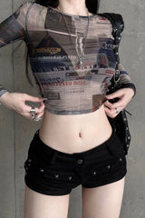 Ruched Mesh Vintage T-Shirt