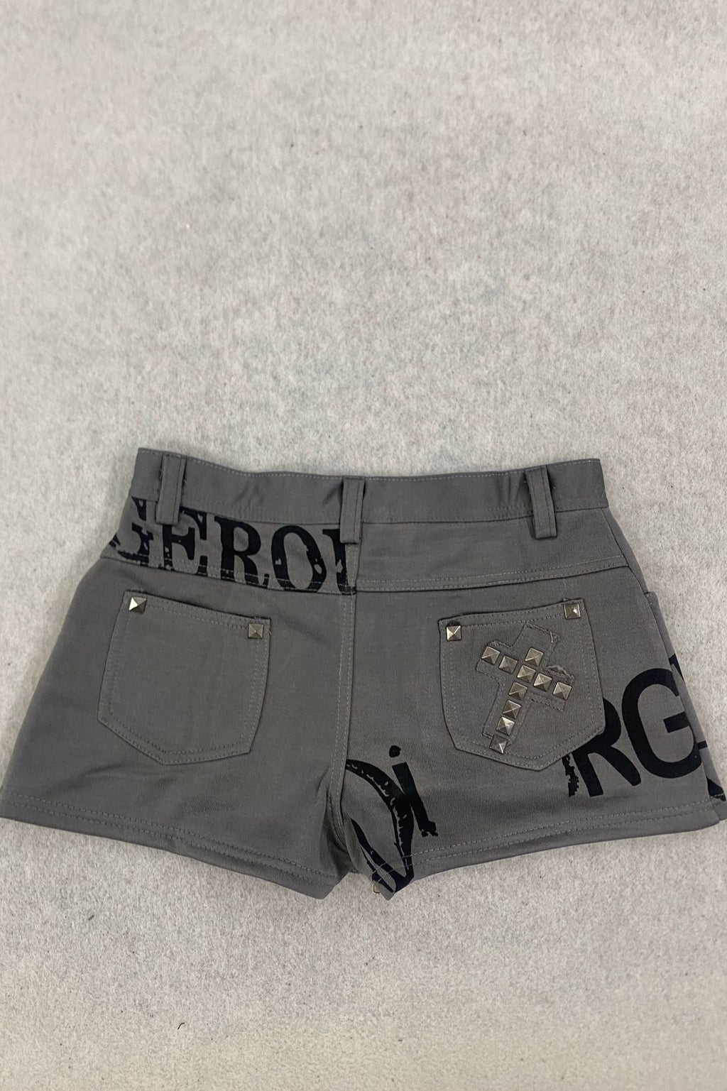 Gray Letter Print Studded Shorts