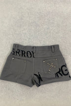 Gray Letter Print Studded Shorts