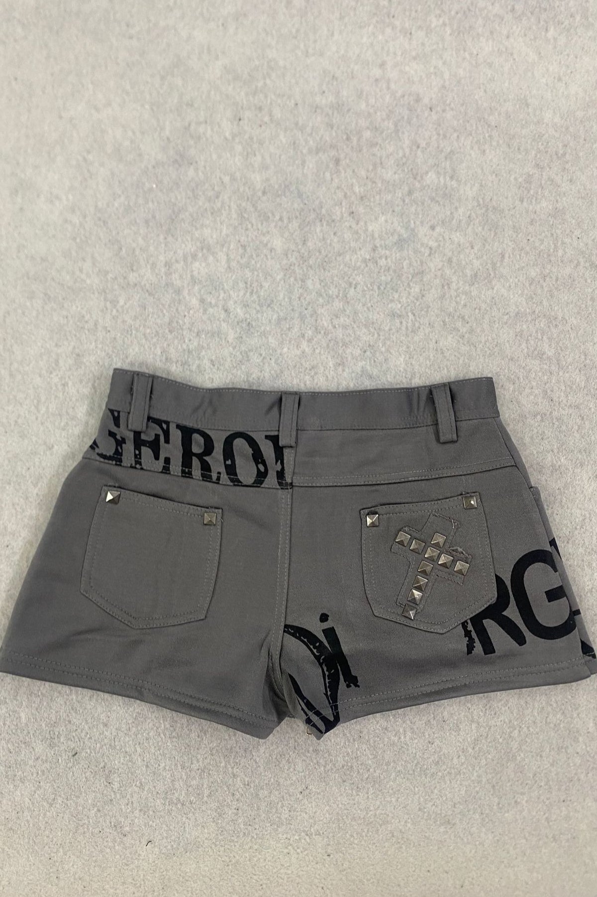 Gray Letter Print Studded Shorts