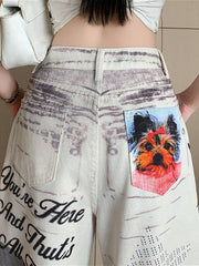 Graphic Print Loose Straight-Leg Pants