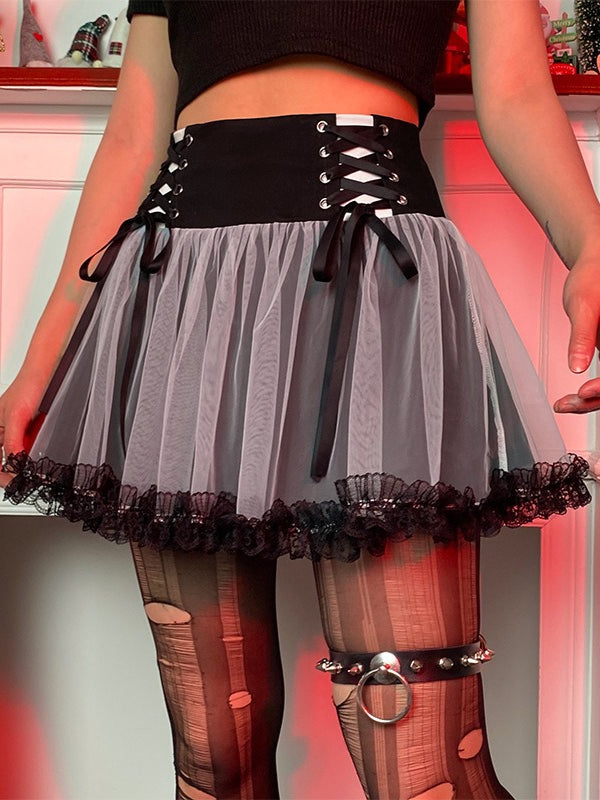 Lace-up Mesh Gothic A-Line Mini Skirt Main image