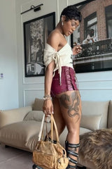 Punk Lace - up PU Leather Mini Shorts