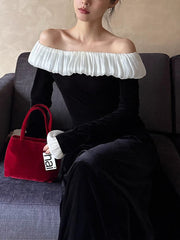 Elegant Ruffle Velvet Blouse