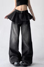 Peplum Overlay Wide Leg Pants