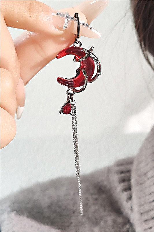 Red Zircon Crescent Tassel Earrings Secondary image