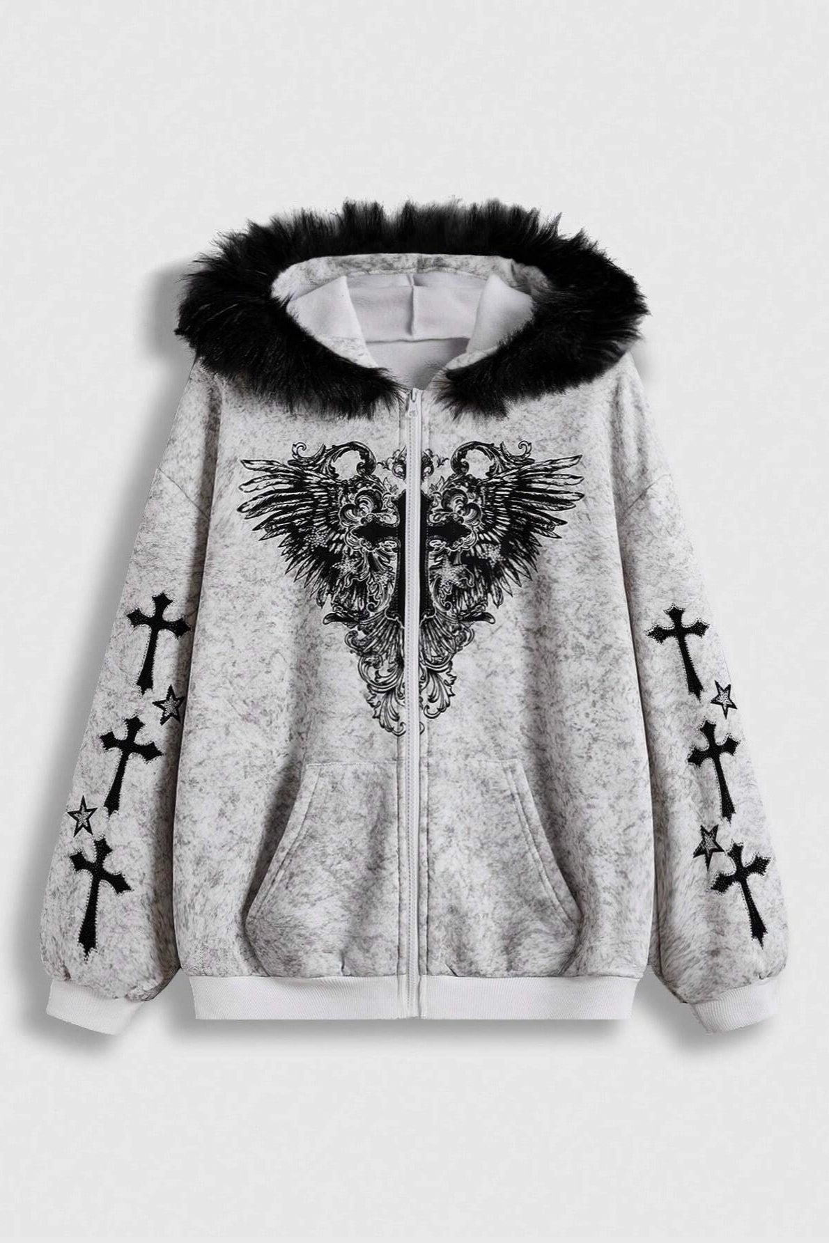 Eagle Cross Fur Trim Zip Hoodie Main image