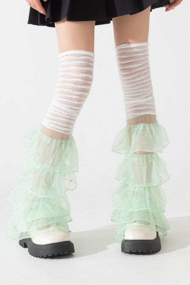 Y2K Edgy Lace Trim Slouch Leg Warmers Main image