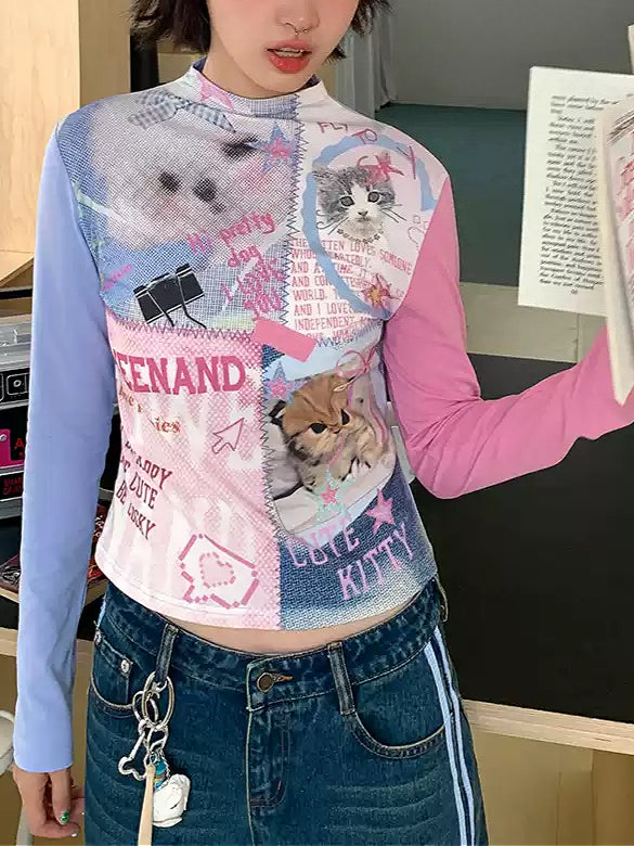 Millennium Y2K Pet Printed Long Sleeve T-Shirt