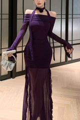 Off Shoulder Irregular Flare Sleeve Maxi Dress