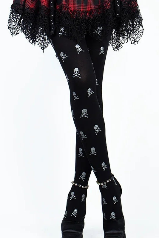 Gothic Skull Print Black Tights Secondary image