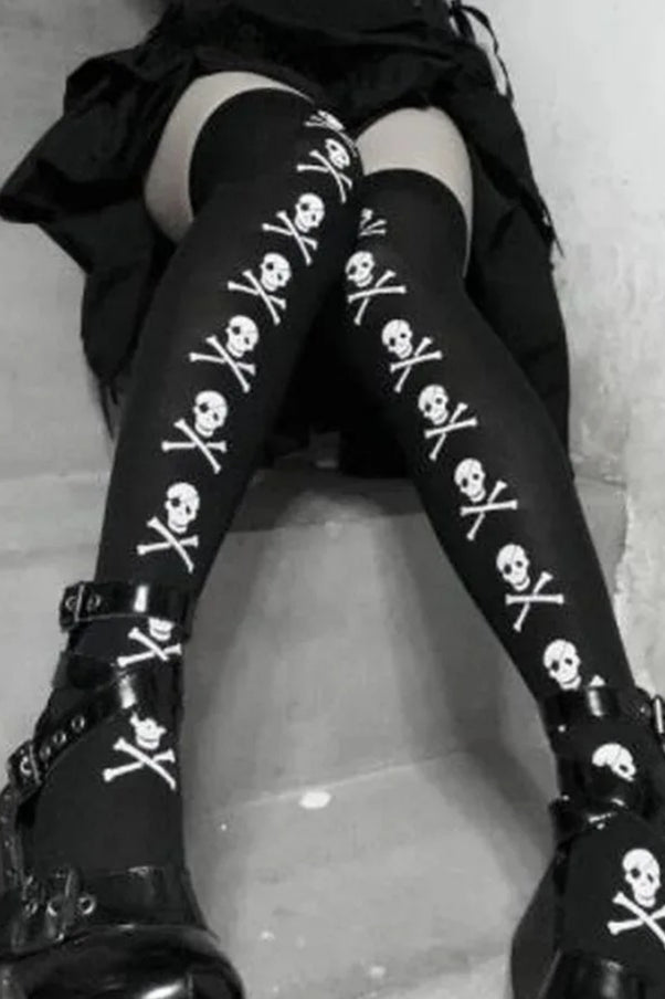 Alternative Gothic Bat Skull Thigh High Tights