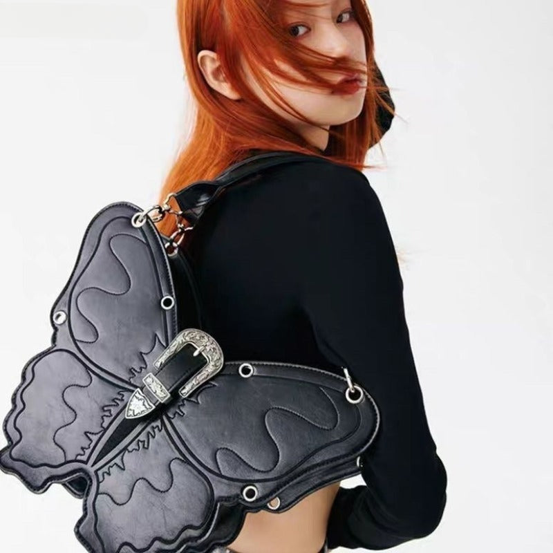Y2K Punk Butterfly Pu Leather Gothic Versatile Large Capacity Trend Bag Black Halloween Main image